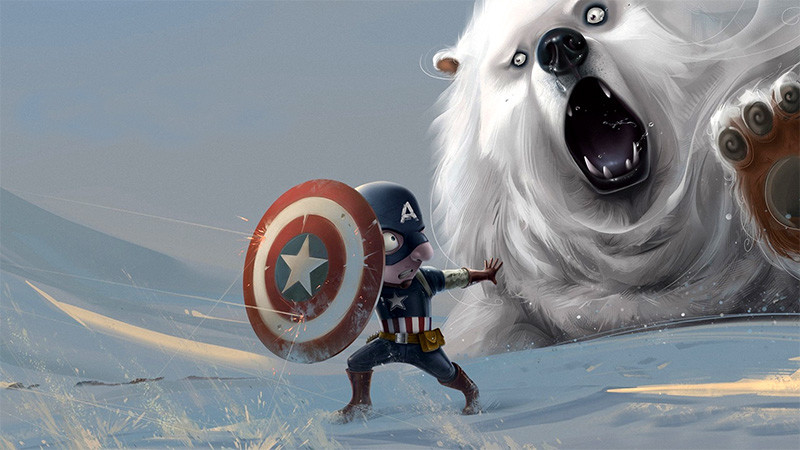 capitan-america-caricatura-oso-polar